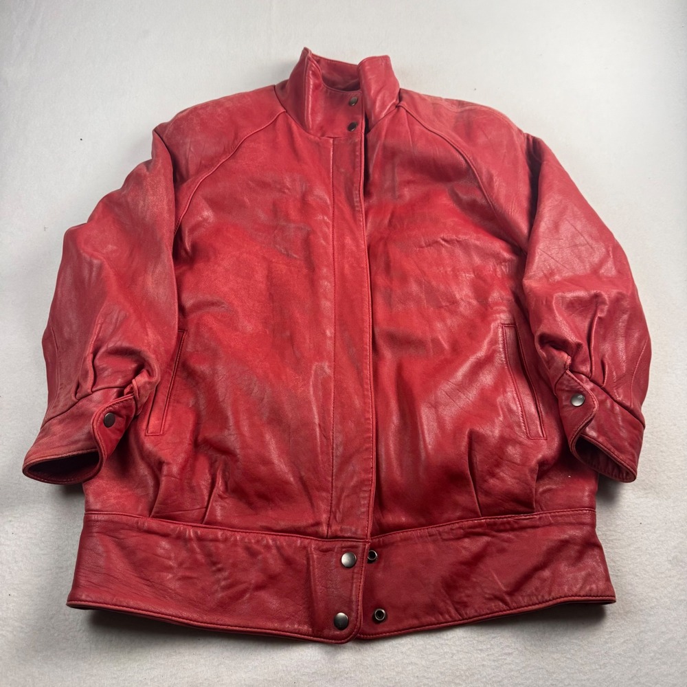 Tibor Leathers Red Leather‎ Bomber Jacket Womens Medium Removable Vest Vintage